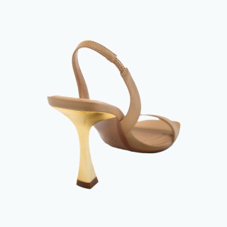 Beige Metal Electroplated High Heeled Sandals
