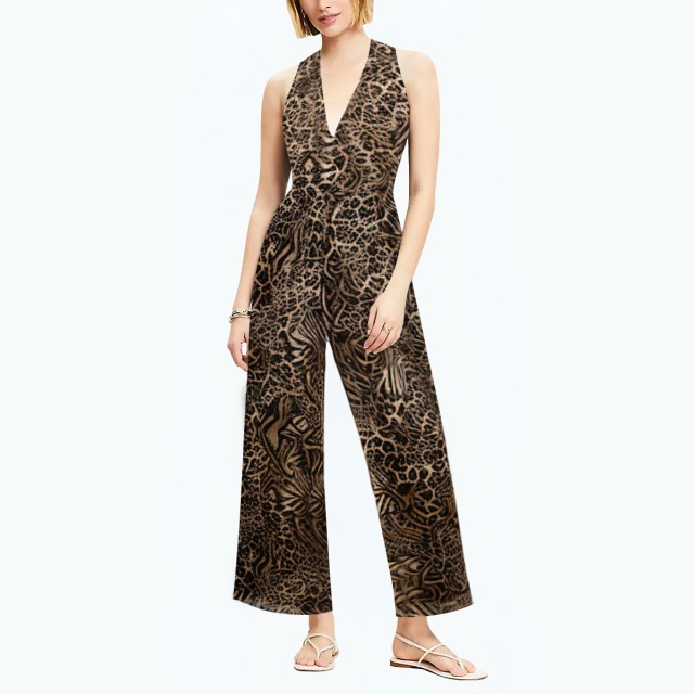 Silk Mesh Suspender Collar Jumpsuit