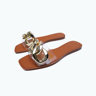 Open Toe Metal Chain Flat Slippers