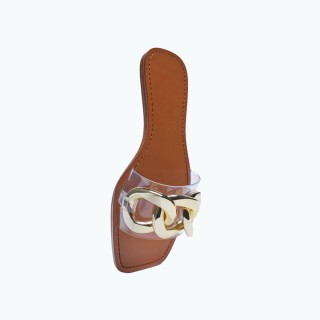 Open Toe Metal Chain Flat Slippers