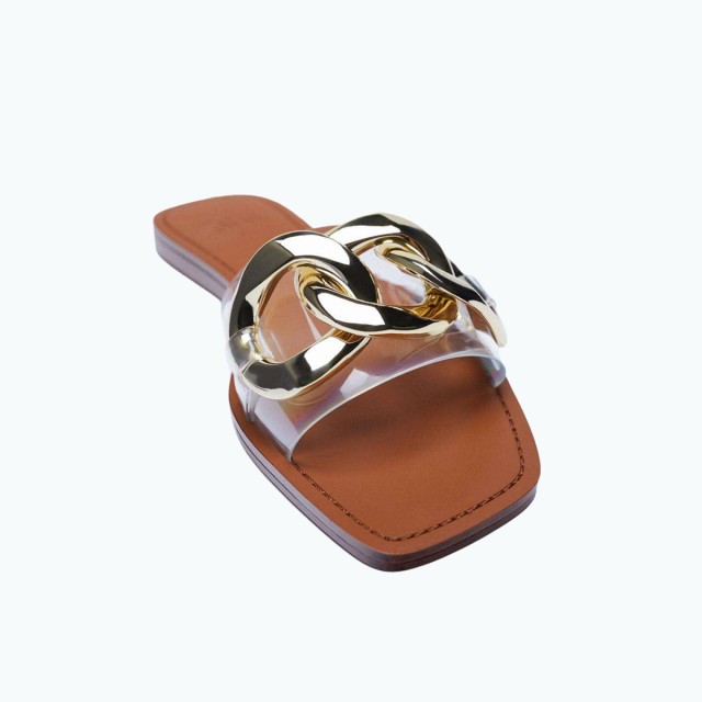 Open Toe Metal Chain Flat Slippers