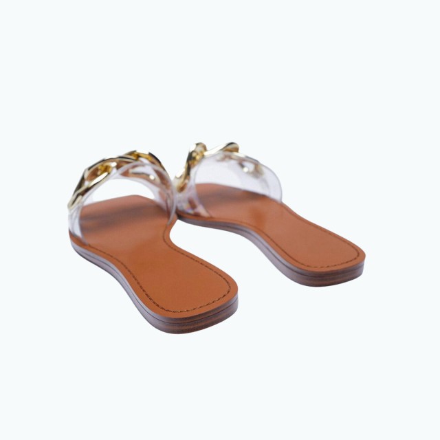 Open Toe Metal Chain Flat Slippers