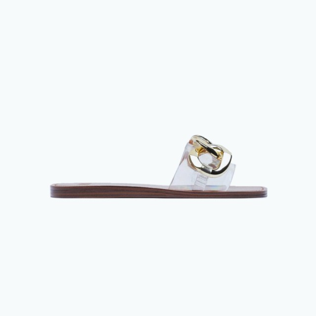 Open Toe Metal Chain Flat Slippers