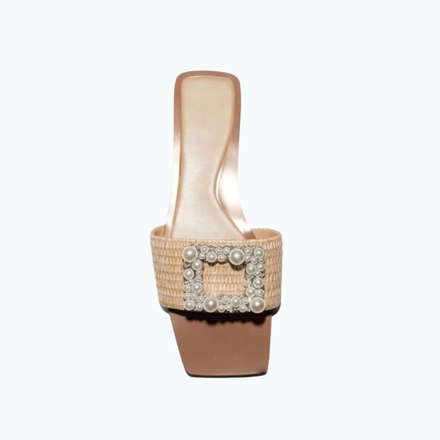 Pearl Rhinestone Square Buckle Flat Slipper