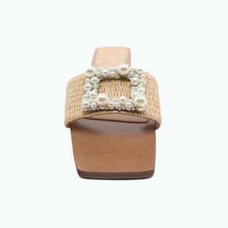 Pearl Rhinestone Square Buckle Flat Slipper