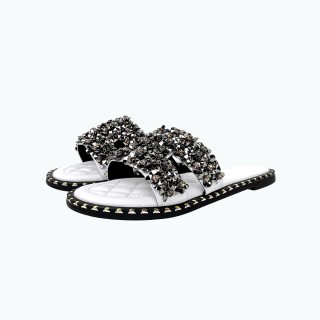 Diamond Leather Flat Slippers