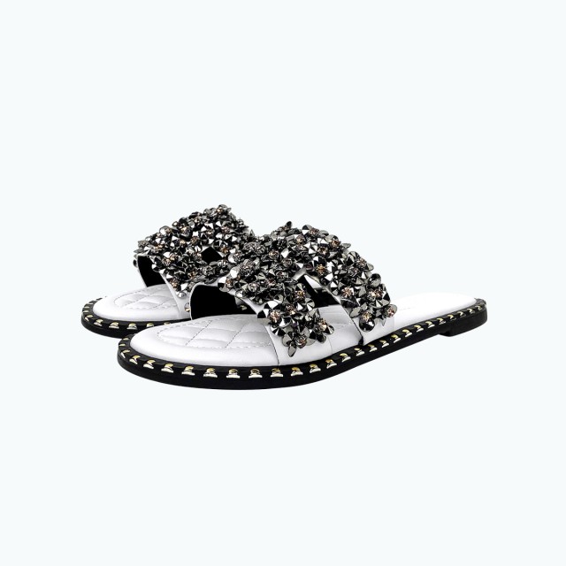 Diamond Leather Flat Slippers