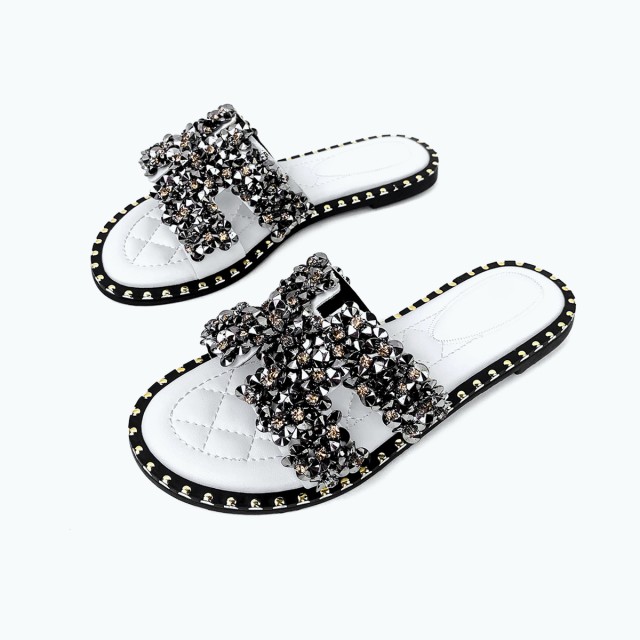 Diamond Leather Flat Slippers