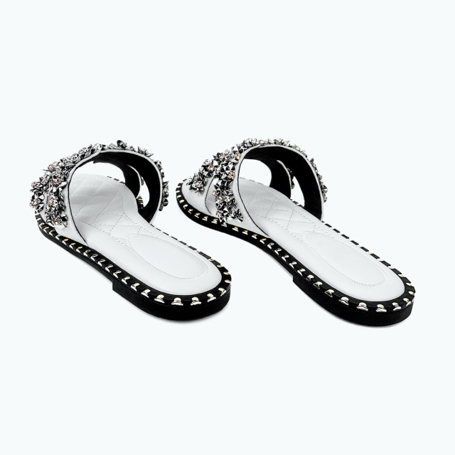 Diamond Leather Flat Slippers