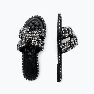 Diamond Leather Flat Slippers