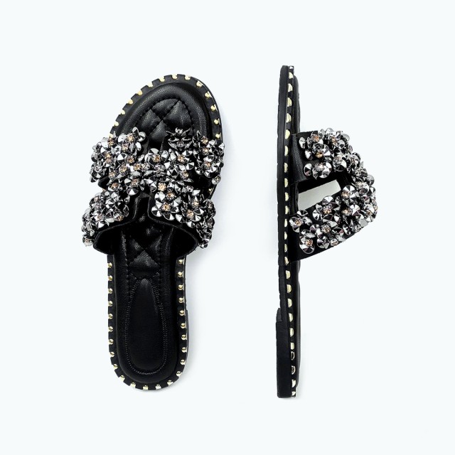 Diamond Leather Flat Slippers