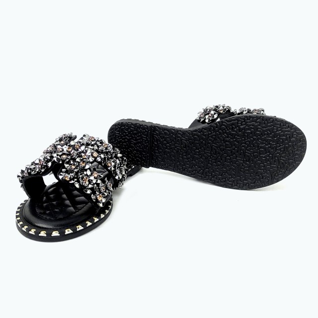 Diamond Leather Flat Slippers