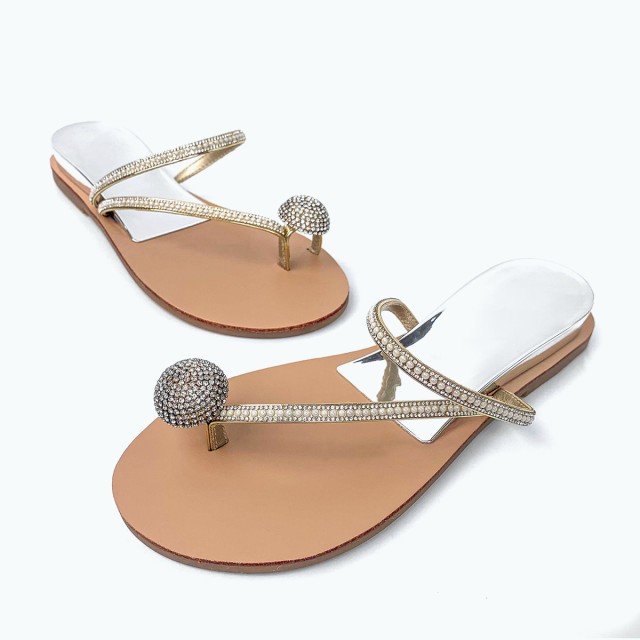 Silver Belt Fashion Flat Slippers