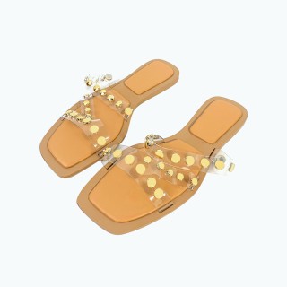 Shiny Metal Square Flat Slippers