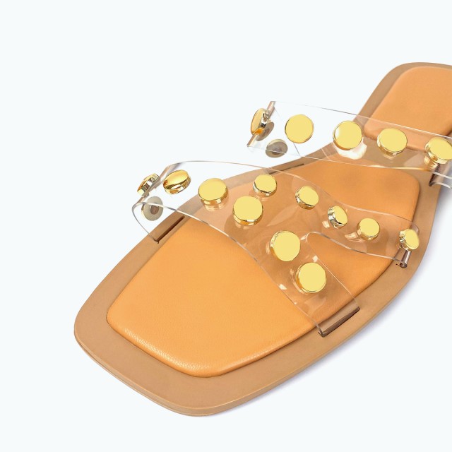 Shiny Metal Square Flat Slippers
