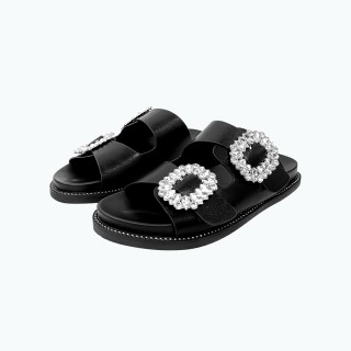 Metal Button Luxury Flat Slippers