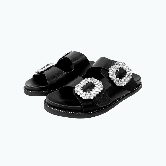 Metal Button Luxury Flat Slippers