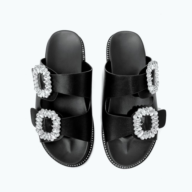 Metal Button Luxury Flat Slippers