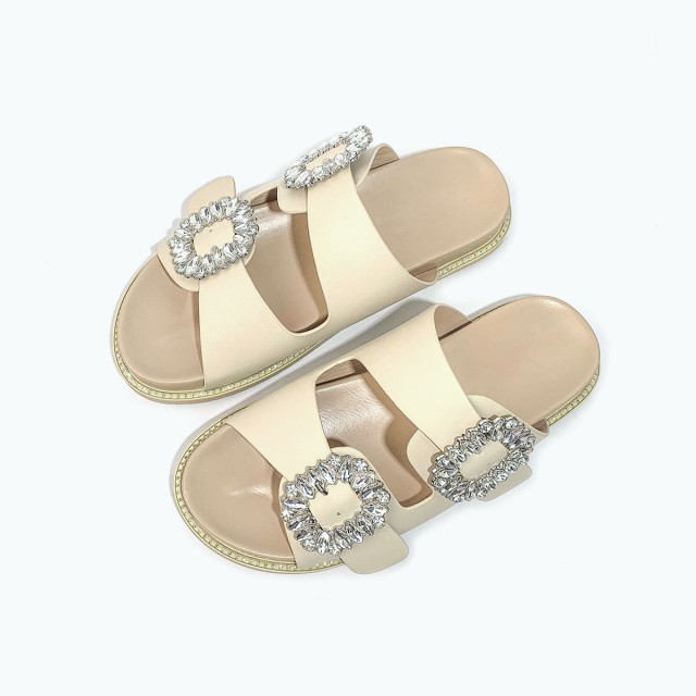 Metal Button Luxury Flat Slippers