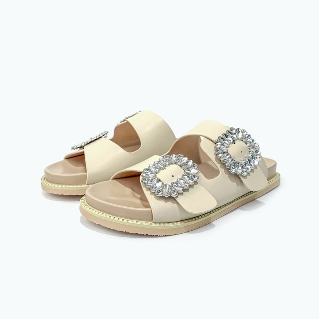 Metal Button Luxury Flat Slippers