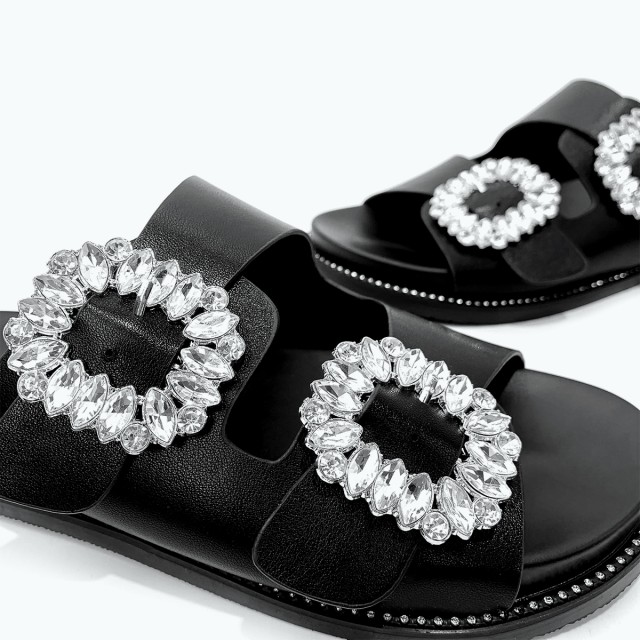 Metal Button Luxury Flat Slippers