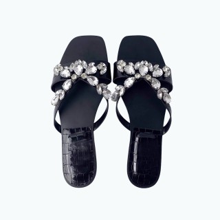 Square Toed Hand Woven Flat Slippers