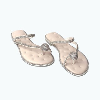 Square Shiny Metal Flat Slippers