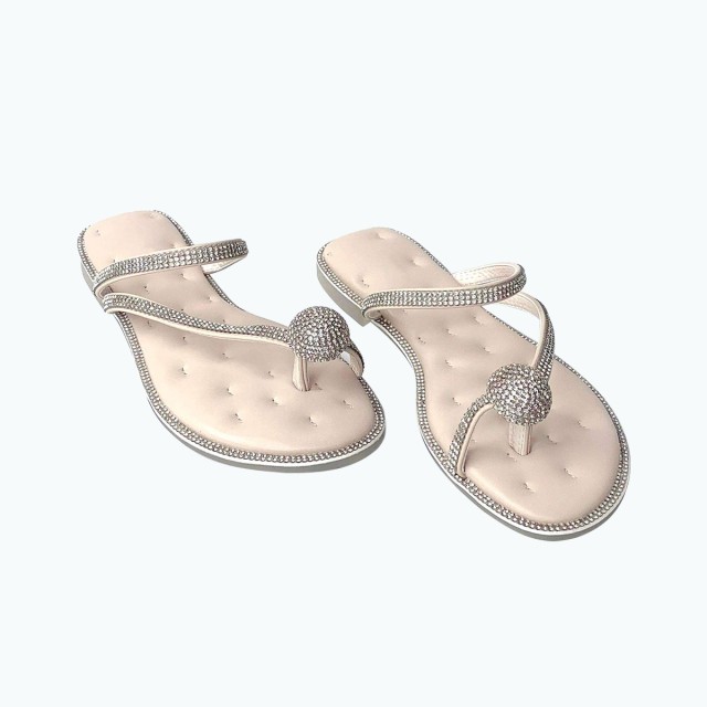 Square Shiny Metal Flat Slippers
