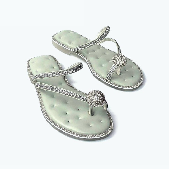 Square Shiny Metal Flat Slippers