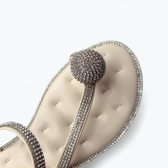Square Shiny Metal Flat Slippers