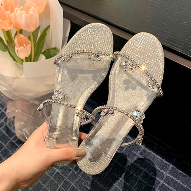 Diamond Square Toe Flat Slippers