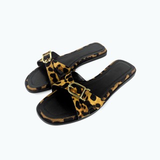 Woven Leopard Print Flat Slippers