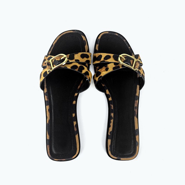 Woven Leopard Print Flat Slippers