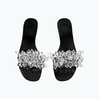 Black Transparent Crystal Flat Slippers