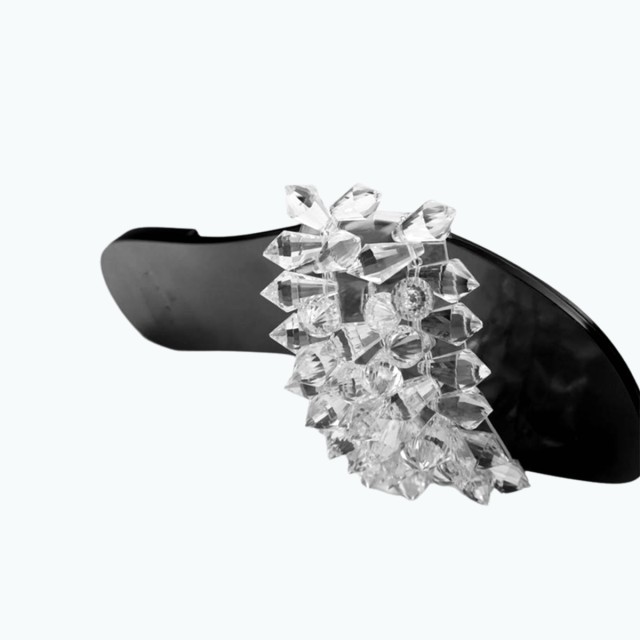 Black Transparent Crystal Flat Slippers