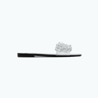Black Transparent Crystal Flat Slippers