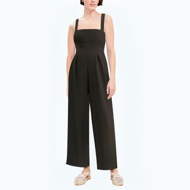 Wide Shoulder Long Straight Wide Jumpsuit