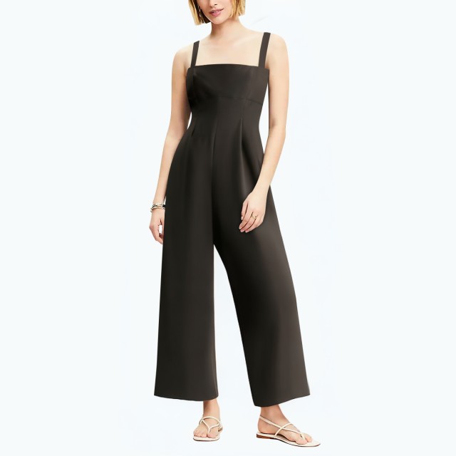 Wide Shoulder Long Straight Wide Jumpsuit