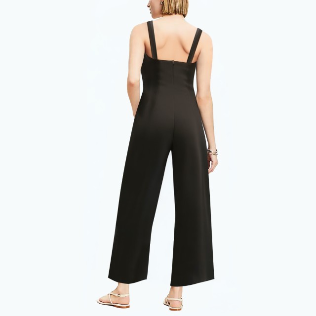 Wide Shoulder Long Straight Wide Jumpsuit