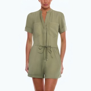 Slim Waist Round Neck Jumpsuit