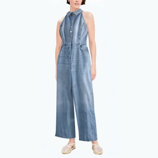 Denim Backless Halter Neck Jumpsuit