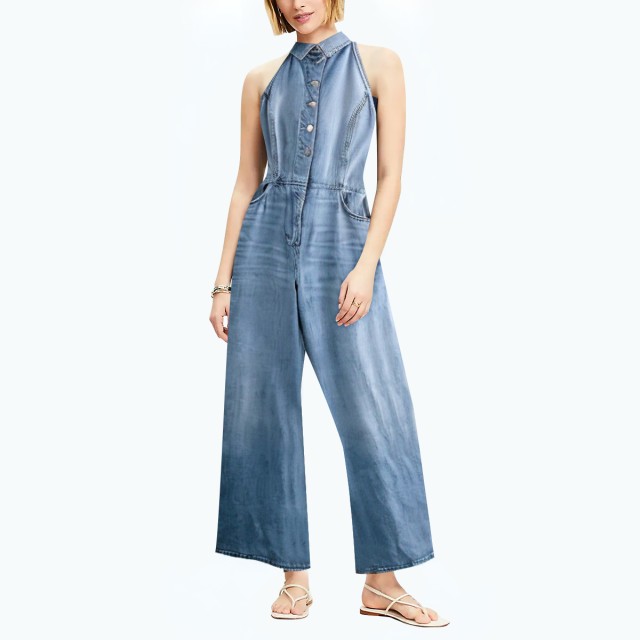 Denim Backless Halter Neck Jumpsuit