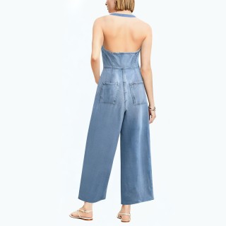 Denim Backless Halter Neck Jumpsuit