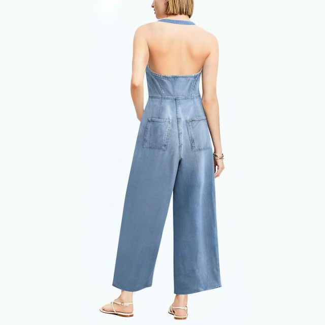 Denim Backless Halter Neck Jumpsuit
