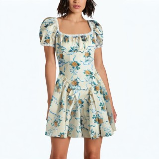 Lace Splicing Slim Print Dress