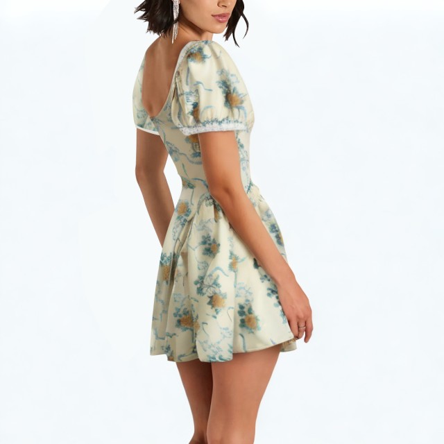Lace Splicing Slim Print Dress
