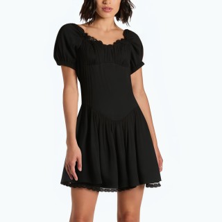 Lace Splicing Poplin Wide Pleated Short Skirt