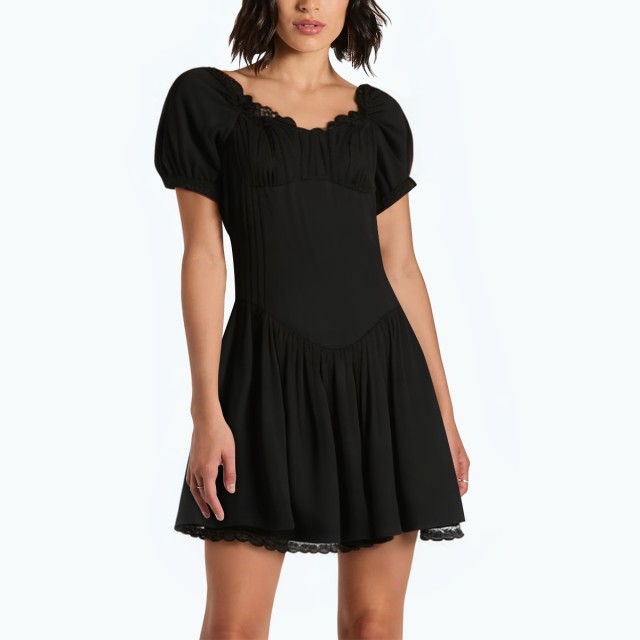 Lace Splicing Poplin Wide Pleated Short Skirt