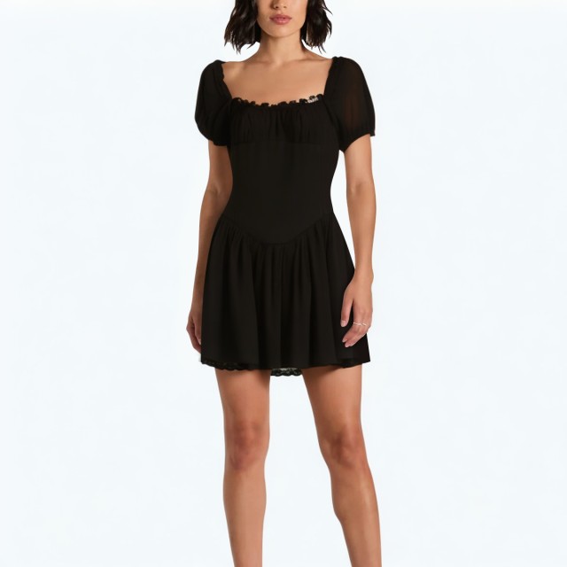 Lace Splicing Poplin Wide Pleated Short Skirt