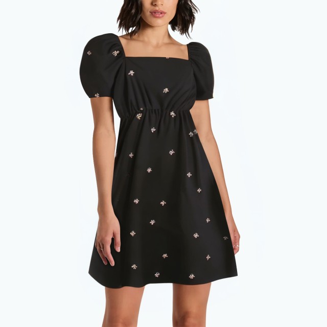 Puff Sleeve Dress Black Long Skirt